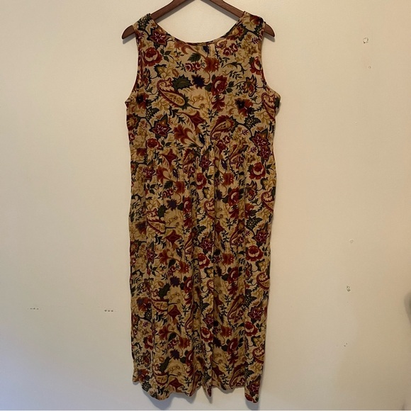 VTG 90s Jumper Dress Nightgown Sz. L Cottagecore Fairy Cotton NOS Tan Floral - Picture 4 of 5
